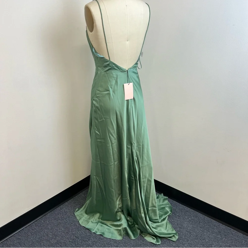 Fame and Partners Rosabel  Maxi green silk dress M75 - Picture 3 of 5